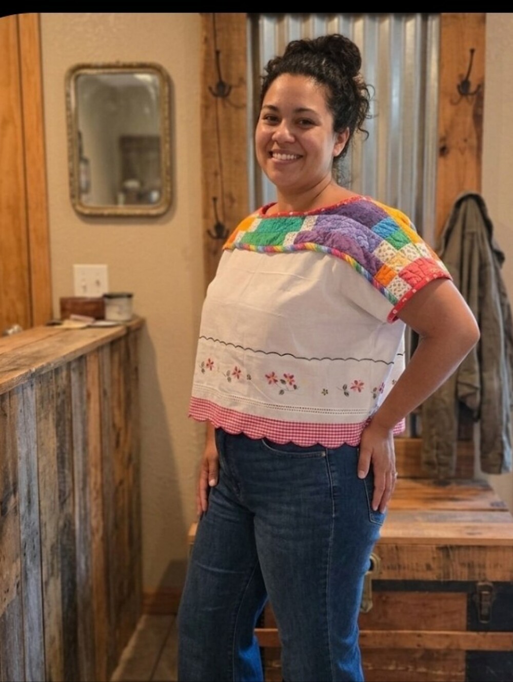Upcycled Textile Crop Top XL-1X Handmade Dont Throw It Out
